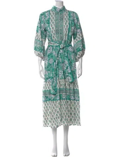 Pre-owned Sue Sartor Paisley Print Long Dress In White