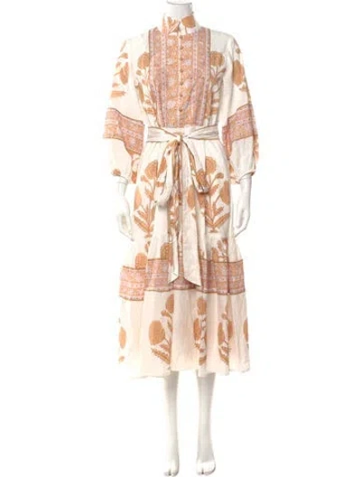 Pre-owned Sue Sartor Paisley Print Long Dress In White