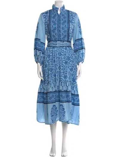 Pre-owned Sue Sartor Paisley Print Midi Length Dress In Blue
