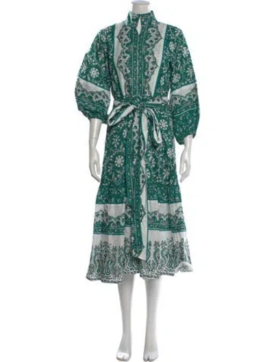 Pre-owned Sue Sartor Paisley Print Midi Length Dress In Green