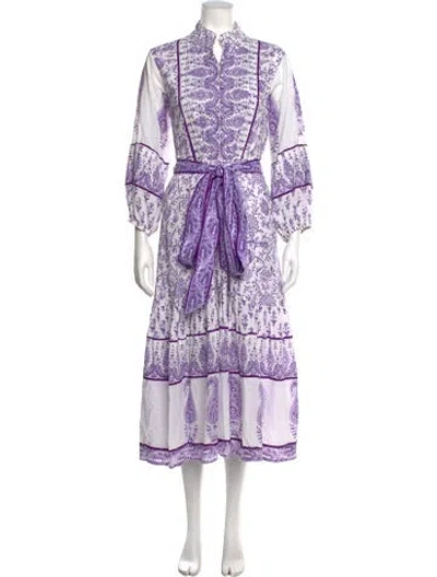 Pre-owned Sue Sartor Paisley Print Midi Length Dress In Purple