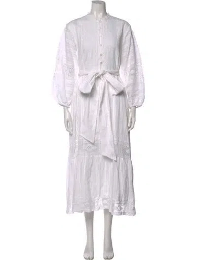 Pre-owned Sue Sartor Patterned Long Dress In White