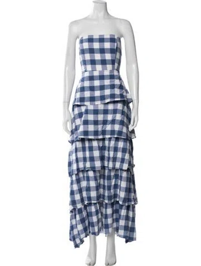 Pre-owned Sue Sartor Plaid Print Long Dress In Blue