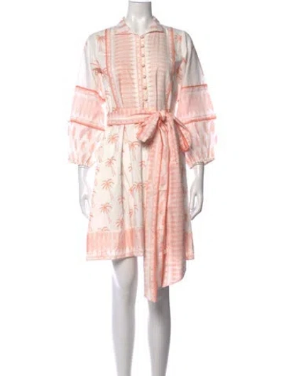 Pre-owned Sue Sartor Printed Knee-length Dress In Pink/white