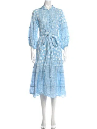 Pre-owned Sue Sartor Printed Long Dress In Blue