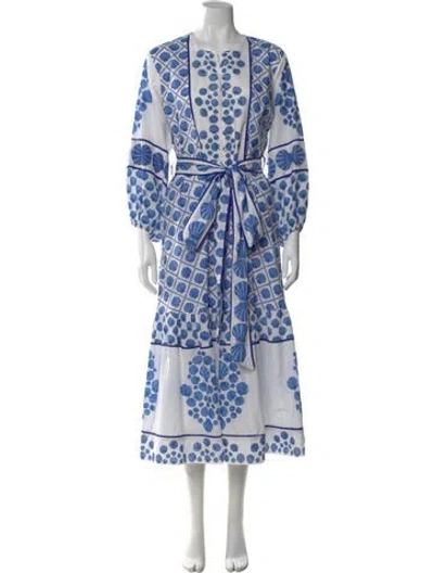 Pre-owned Sue Sartor Printed Long Dress In Blue