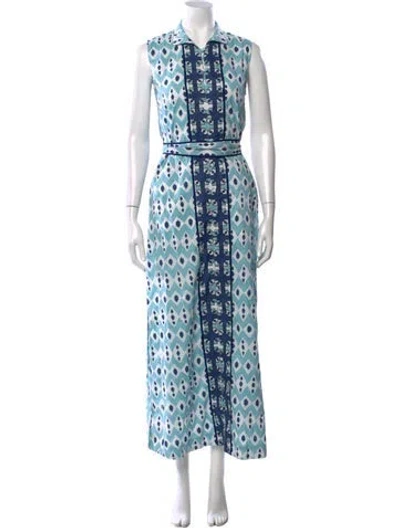 Pre-owned Sue Sartor Printed Long Dress In Blue