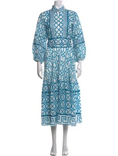 Pre-owned Sue Sartor Printed Long Dress In Blue