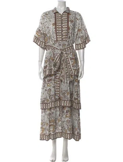Pre-owned Sue Sartor Printed Long Dress In Brown