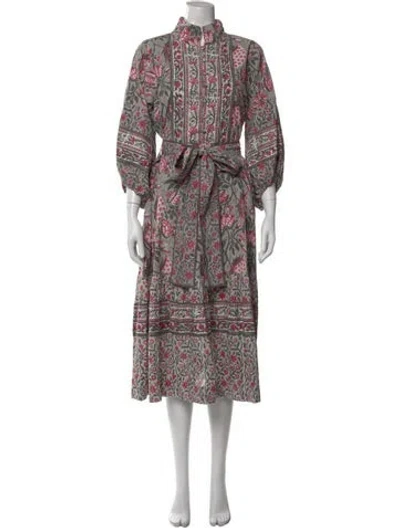 Pre-owned Sue Sartor Printed Long Dress In Gray