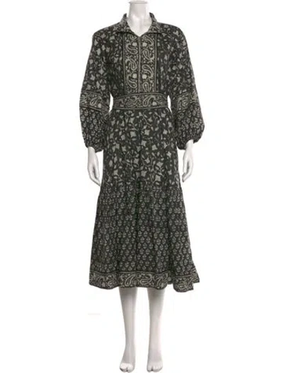 Pre-owned Sue Sartor Printed Long Dress In Green
