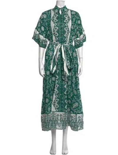 Pre-owned Sue Sartor Printed Long Dress In Green