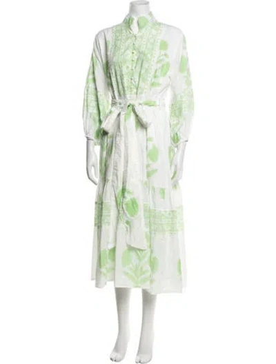 Pre-owned Sue Sartor Printed Long Dress In Green