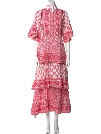Pre-owned Sue Sartor Printed Long Dress In Pink