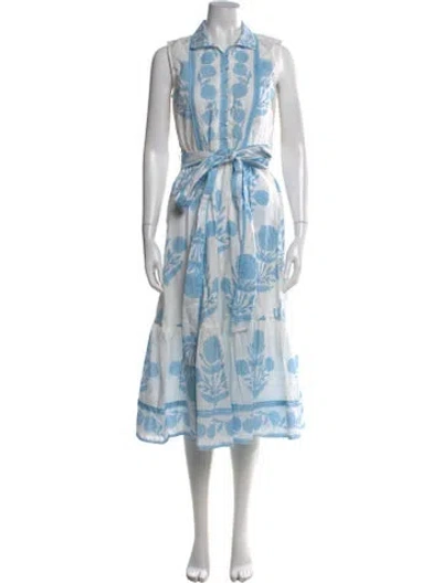 Pre-owned Sue Sartor Printed Long Dress W/ Tags In Blue