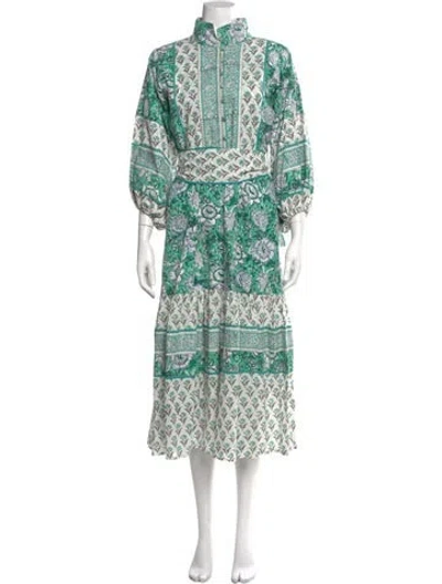 Pre-owned Sue Sartor Printed Long Dress In White