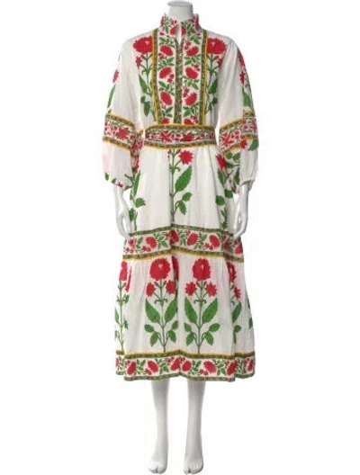 Pre-owned Sue Sartor Printed Long Dress In White