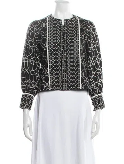 Pre-owned Sue Sartor Printed Long Sleeve Blouse In Black