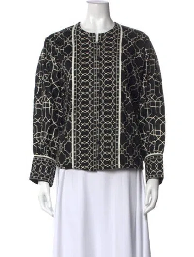 Pre-owned Sue Sartor Printed Long Sleeve Blouse W/ Tags In Black