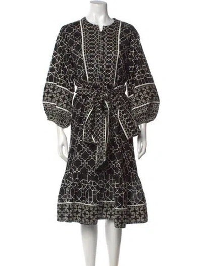 Pre-owned Sue Sartor Printed Midi Length Dress In Black