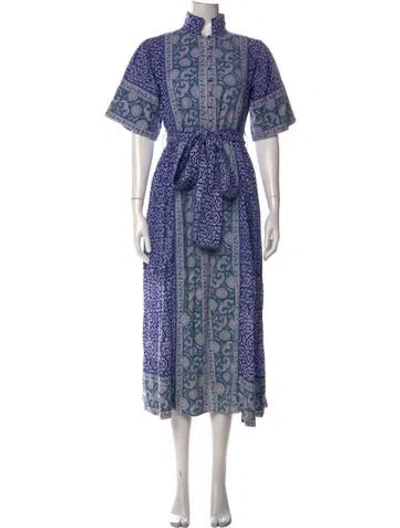 Pre-owned Sue Sartor Printed Midi Length Dress In Blue