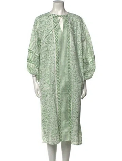 Pre-owned Sue Sartor Printed Midi Length Dress In Green