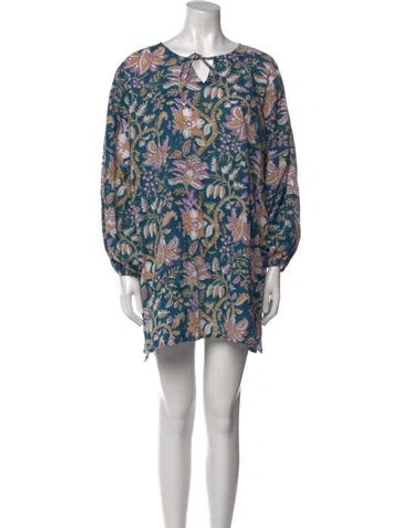 Pre-owned Sue Sartor Printed Mini Dress In Blue