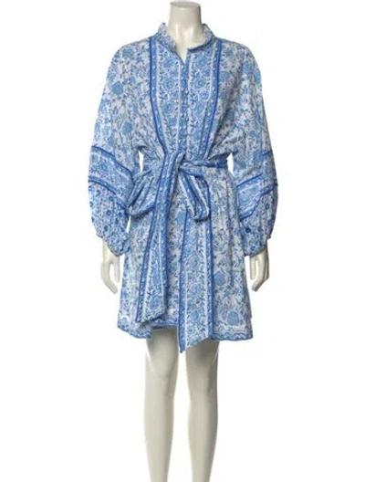 Pre-owned Sue Sartor Printed Mini Dress In Blue