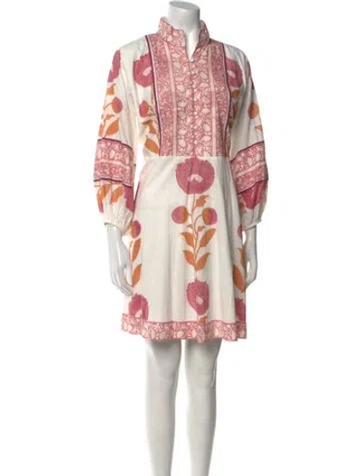 Pre-owned Sue Sartor Printed Mini Dress In White