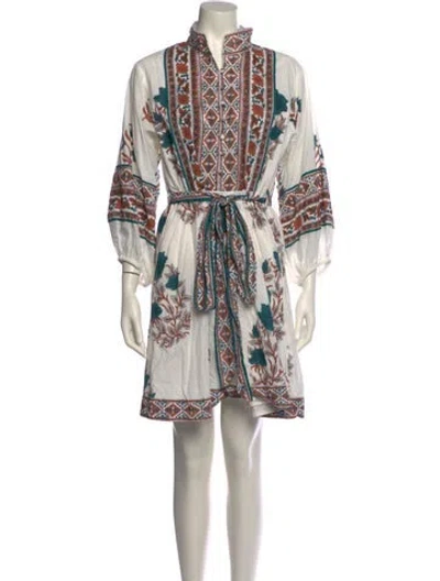 Pre-owned Sue Sartor Printed Mini Dress In White