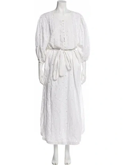 Pre-owned Sue Sartor Scoop Neck Midi Length Dress In White