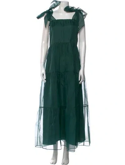 Pre-owned Sue Sartor Square Neckline Long Dress In Green