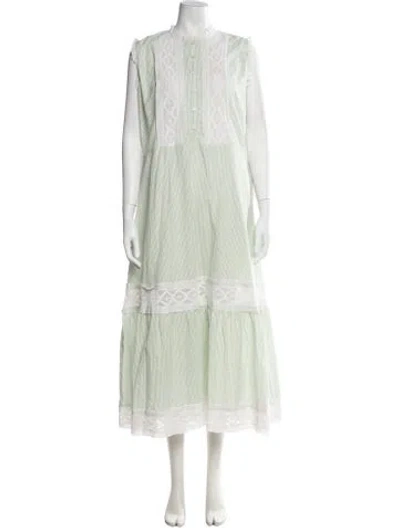 Pre-owned Sue Sartor Striped Long Dress In Green