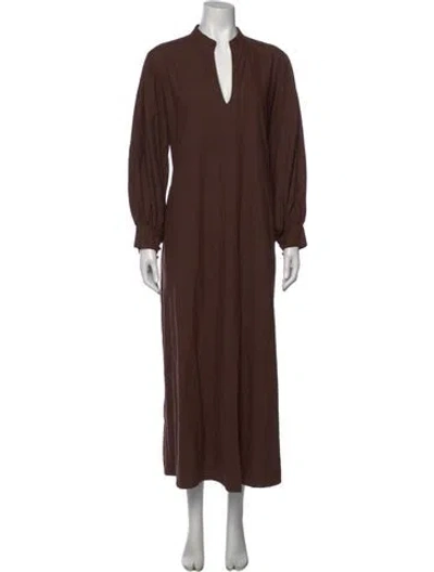 Pre-owned Sue Sartor V-neck Long Dress In Brown