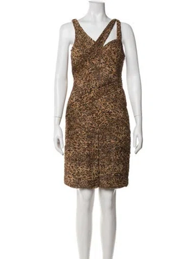 Pre-owned Sue Wong Animal Print Mini Dress In Brown