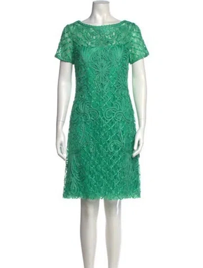 Pre-owned Sue Wong Bateau Neckline Knee-length Dress In Green