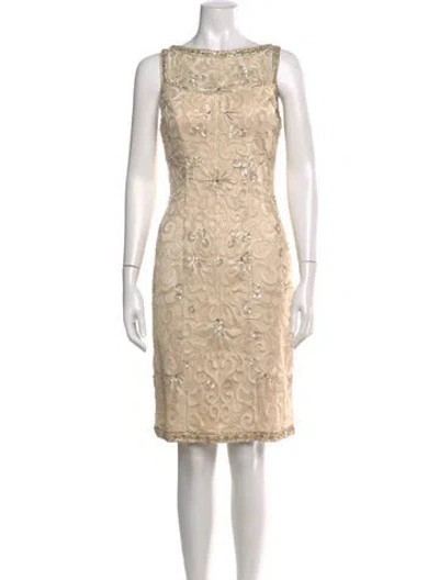 Pre-owned Sue Wong Bateau Neckline Knee-length Dress In Neutral