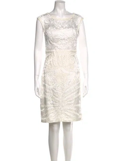 Pre-owned Sue Wong Bateau Neckline Knee-length Dress In White
