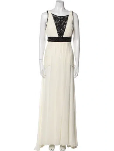 Pre-owned Sue Wong Bateau Neckline Long Dress In Neutral