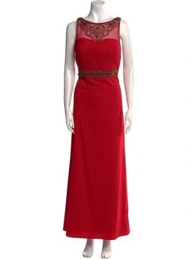 Pre-owned Sue Wong Bateau Neckline Long Dress In Red