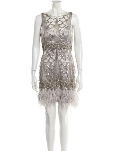 Pre-owned Sue Wong Bateau Neckline Mini Dress W/ Tags In White