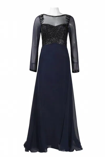 Sue Wong Beaded Bodice Evening Dress In Navy In Blue