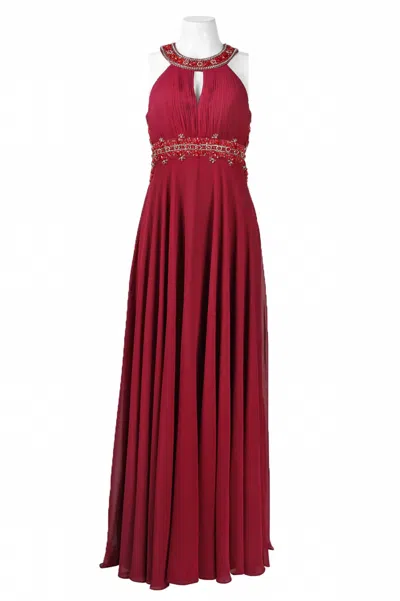 Sue Wong Beaded Cutout Back Evening Dress In Port In Red