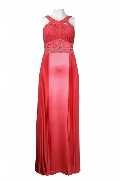 Sue Wong Beaded Waist Accordion Dress In Persimmon In Red