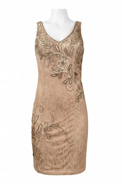 Sue Wong Bodycon Embellished Lace Dress In Taupe In Multi