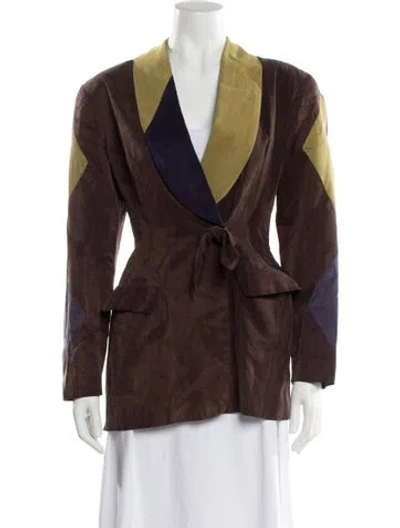 Pre-owned Sue Wong Colorblock Pattern Blazer In Brown