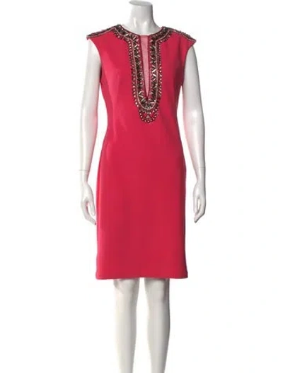 Pre-owned Sue Wong Crew Neck Knee-length Dress In Pink