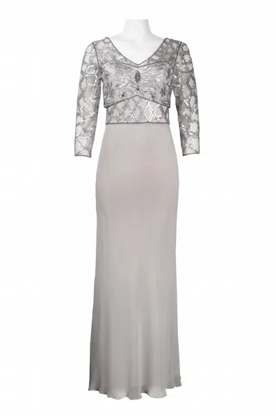 Sue Wong Embellished Bodice Long Evening Dress In Platinum In Silver