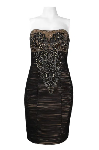 Sue Wong Embroidered & Sequin Strapless Mesh Dress In Black Gold