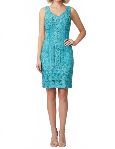 Sue Wong Embroidered Lace Cocktail Dress In Marine In Blue